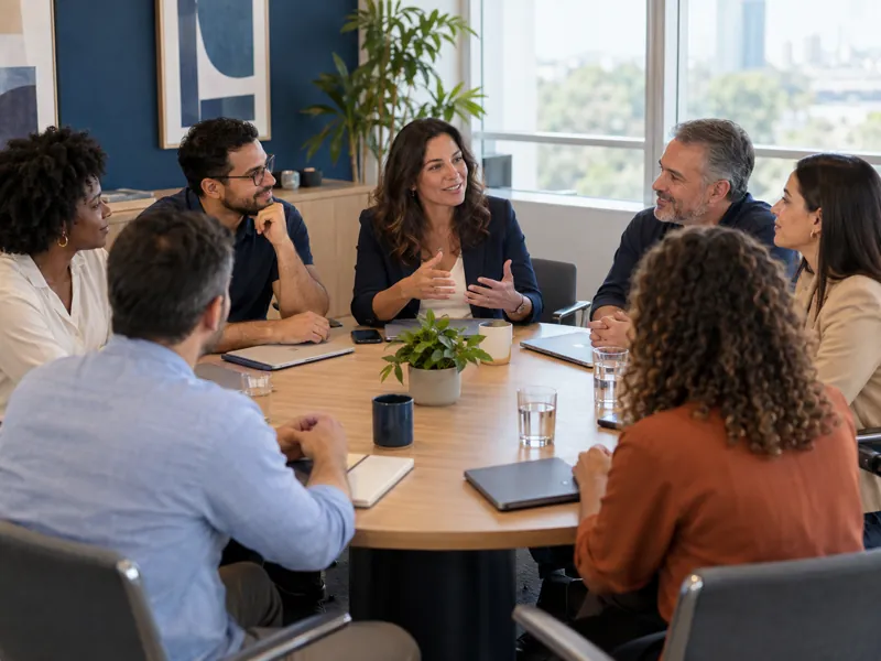 Equipe de uma empresa reunida durante encontro do Programa Empresas Humanizadas